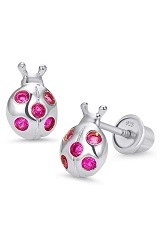 good-looking lady bug cz sterling silver baby earrings
